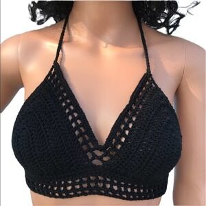Crochet Bralette, black cotton crochet hal…